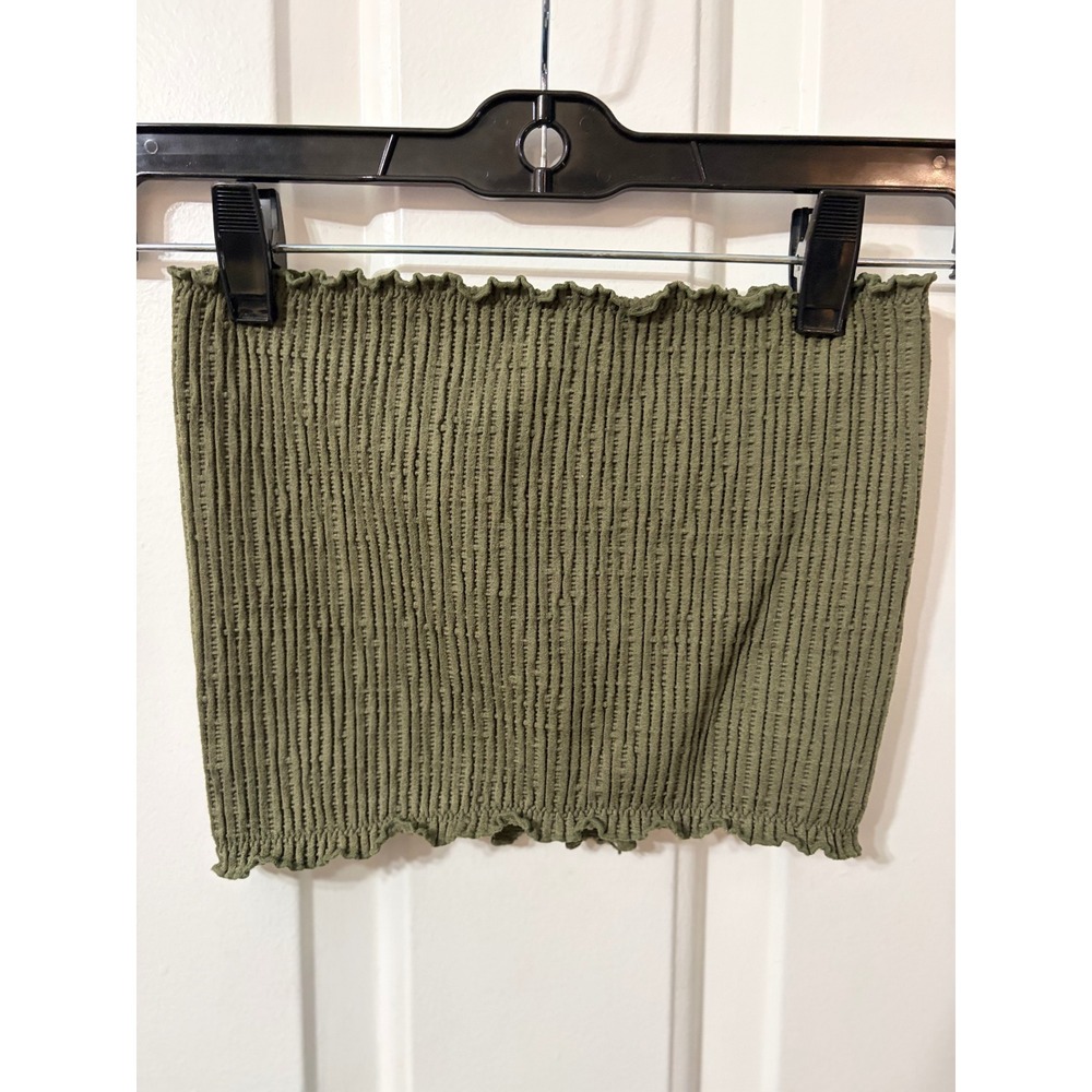 Bozzolo | Ribbed Lettuce Edge Tube Top | S/M || Olive Green|